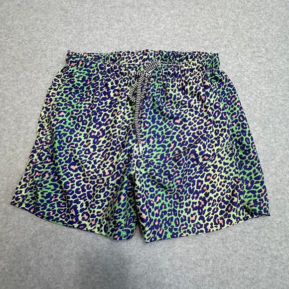 Boardies Apparel Swim Shorts S Green Blue Pink Leopard Print Mesh Lined Stretch - Picture 1 of 8